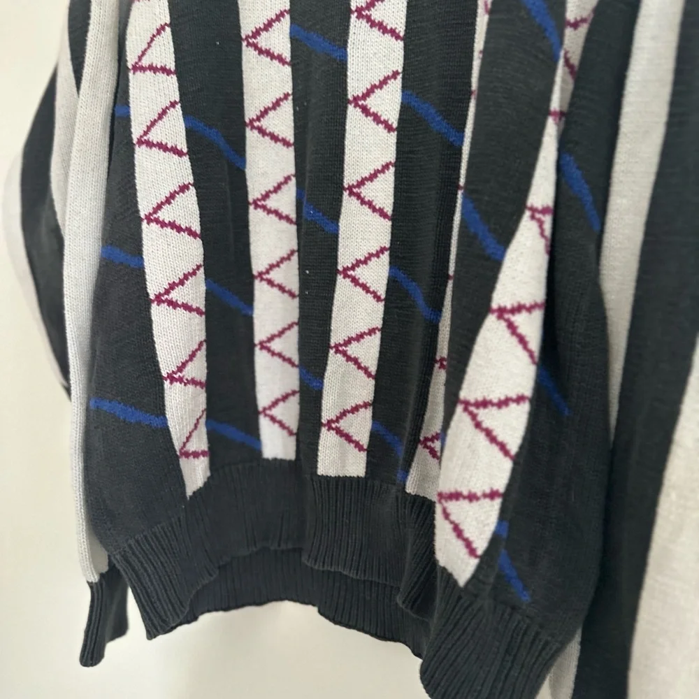VTG 90s Private Club Cotton Sweater Sz:L Grandpacore Geometric Knit Crewneck.